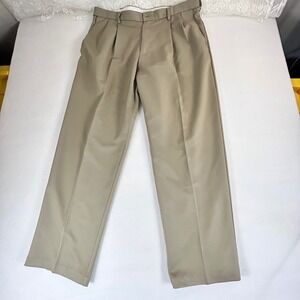Mens Pleated Dress Pants Khaki Tan 36x30 Polyester Straight Leg Trousers CT30IV